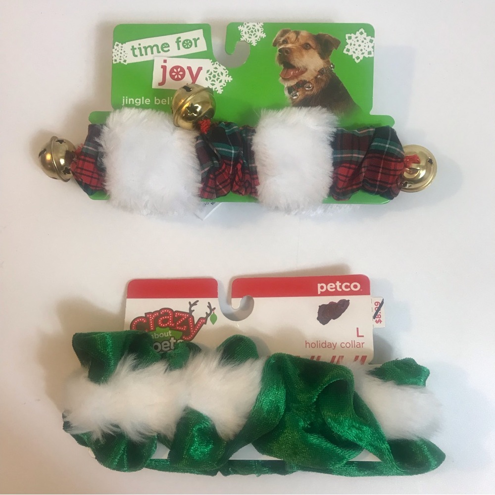 Jingle Bell Collar Holiday Christmas Pet Dog Fur Plaid Green White Animal